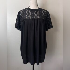 Black Lace Yoke Women's Top